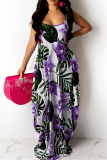 Red Floral Print Backless Sleeveless Floor Length Vacation Baggy Sundress Slip Maxi Dress