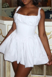White Casual Sleeveless Backless Bubble Hem Formal Evening Party A Line Cami Mini Dresses