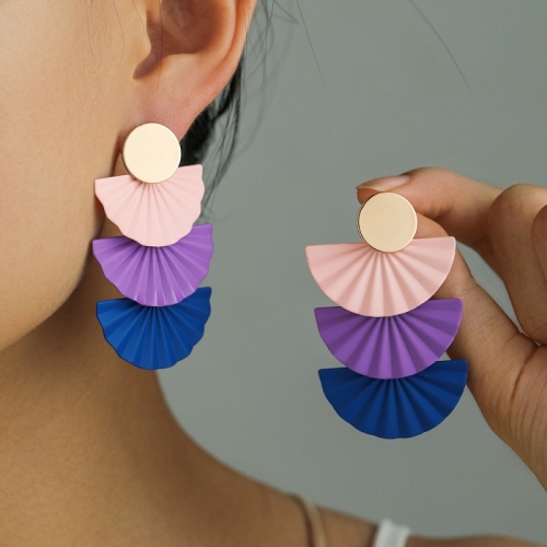 Colorful Layered Fan-Shaped Statement Earrings