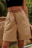 Camel Casual Pocket High Waist Formal Office Lady Blazer Shorts