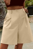 Camel Casual Pocket High Waist Formal Office Lady Blazer Shorts
