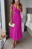 Yellow Sleeveless Summer Stain Cutout Waist Loose Vacation Pleated Midi Dress