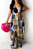 Red Floral Print Backless Sleeveless Floor Length Vacation Baggy Sundress Slip Maxi Dress