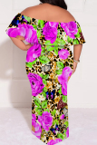 White Casual Floral Print Off Shoulder Flutter Sleeve Long Loose Vacation Plus Size Maxi Dresses