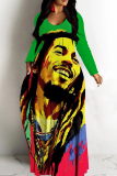 Yellow Figure Print Backless Spaghetti Strap Floor Length Vacation Baggy Sundress Slip Maxi Dress