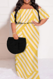 Yellow Red Casual Floral Print Off Shoulder Flutter Sleeve Long Loose Vacation Plus Size Maxi Dresses