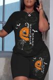Pink Casual Halloween Graphics Print O Neck Short Sleeve Oversize T-Shirt And Shorts Two Pieces Shorts Sets