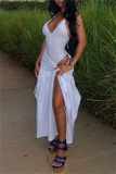 White Sleeveless Backless Sleeveless Cami One Piece Bodysuit And Belted Side Slit Pleated Maxi Skirt Vacation Two Pieces Dress Sets