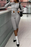 Black Zipper Collar Long Sleeve Crop Tops And Skinny Pants Casual Sportwear Two Pieces Trouser Sets