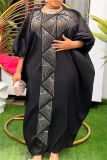 White African Hot Drill O Neck Batwing Sleeve Long Plus Size Vacation Loose Maxi Dresses