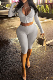 Black Zipper Collar Long Sleeve Crop Tops And Skinny Pants Casual Sportwear Two Pieces Trouser Sets