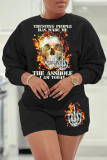 White Casual Halloween Print O Neck Long Sleeve Sweatshirt And Shorts Two Pieces Shorts Sets