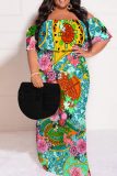 White Casual Floral Print Off Shoulder Flutter Sleeve Long Loose Vacation Plus Size Maxi Dresses