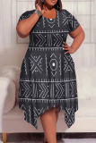 Red Yellow Casual Boho Graphics Print Pocket O Neck Short Sleeve Irregular Hem Plus Size Midi T-shirt Dresses