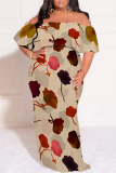 Multicolor Casual Floral Print Off Shoulder Flutter Sleeve Long Loose Vacation Plus Size Maxi Dresses