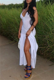 White Sleeveless Backless Sleeveless Cami One Piece Bodysuit And Belted Side Slit Pleated Maxi Skirt Vacation Two Pieces Dress Sets