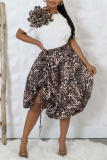 Casual Camouflage Print High Waist Drawstring Bubble Hem Midi Skirt