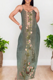 Colorful Boho Graphics Print Backless Spaghetti Strap Floor Length Vacation Baggy Sundress Slip Maxi Dress