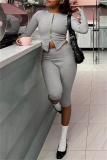 Black Zipper Collar Long Sleeve Crop Tops And Skinny Pants Casual Sportwear Two Pieces Trouser Sets