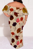 Multicolor Casual Floral Print Off Shoulder Flutter Sleeve Long Loose Vacation Plus Size Maxi Dresses