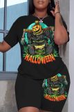 Pink Casual Halloween Graphics Print O Neck Short Sleeve Oversize T-Shirt And Shorts Two Pieces Shorts Sets