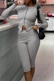 Black Zipper Collar Long Sleeve Crop Tops And Skinny Pants Casual Sportwear Two Pieces Trouser Sets