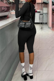 Black Zipper Collar Long Sleeve Crop Tops And Skinny Pants Casual Sportwear Two Pieces Trouser Sets