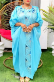 White African Hot Drill O Neck Batwing Sleeve Long Plus Size Vacation Loose Maxi Dresses