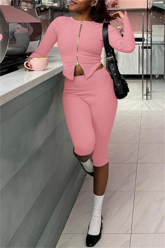 Black Zipper Collar Long Sleeve Crop Tops And Skinny Pants Casual Sportwear Two Pieces Trouser Sets