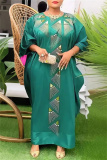 White African Hot Drill O Neck Batwing Sleeve Long Plus Size Vacation Loose Maxi Dresses