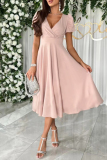 Claret Ruched V Neck Short Sleeve Cinch Waist Formal Evening Party Wedding Guest A Line Pleated Midi Dresses