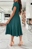 Claret Ruched V Neck Short Sleeve Cinch Waist Formal Evening Party Wedding Guest A Line Pleated Midi Dresses