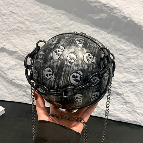 Halloween Spooky Skull Chain Shoulder Mini Round Ba