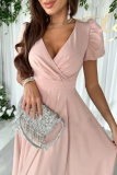 Claret Ruched V Neck Short Sleeve Cinch Waist Formal Evening Party Wedding Guest A Line Pleated Midi Dresses