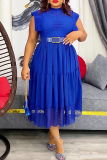 Casual Sleeveless Half A Turtleneck With Belt Ruffle Hem Vacation A Line Plus Size Pleated Midi Dresses