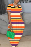 Beige Casual Graphcis Print Round Neck Long Plus Size Maxi T-shirt Dresses