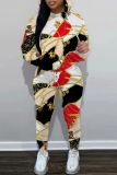 White Red Graphics Print Long Sleeve Hooded Sweatshirt And Drawstring Pants Sportwear Casual Two Pieces Sweatpant Sets