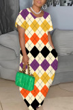Beige Casual Graphcis Print Round Neck Long Plus Size Maxi T-shirt Dresses