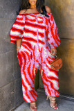 Multicolor Casual Graphics Print Off Shoulder Long Sleeve Vacation Straight Harem Jumpsuits