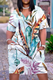 Yellow Casual Graphics Print Basic V Neck Short Sleeve Pockets Loose Midi T-shirt Dress
