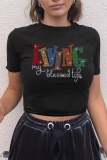 Black Casual Hot Drilling O Neck Short Sleeve Slim Fitted T-Shirts