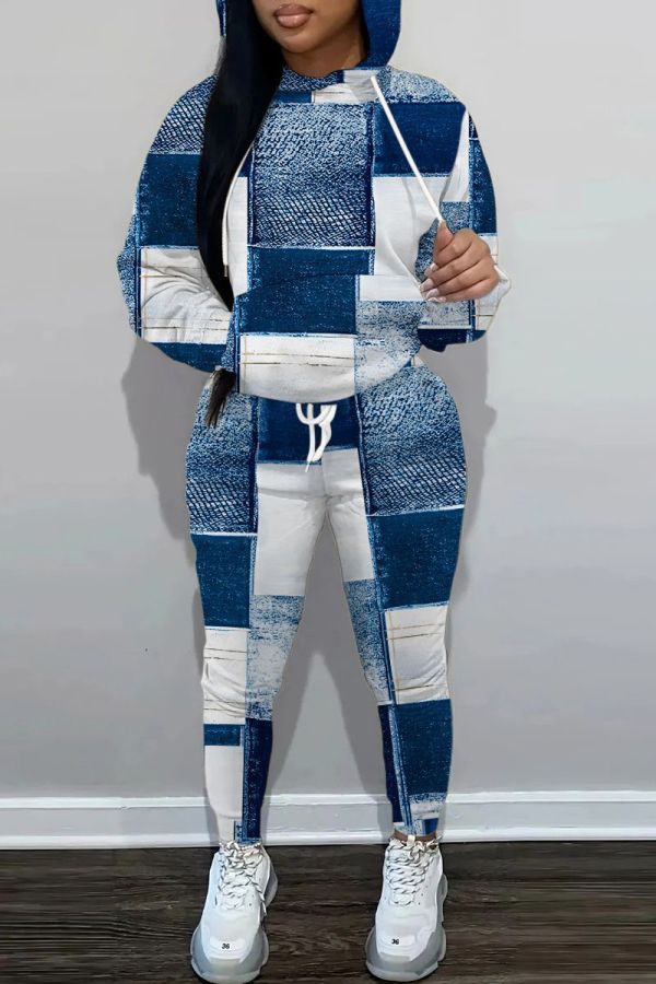 Brown Graphics Print Long Sleeve Hooded Sweatshirt And Drawstring Pants Sportwear Casual Two Pieces Sweatpant Sets