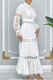 White Renaissance Lace Trim Princess Sleeve Hollow Out Long Sleeve Crop Tops And Pleated Maxi Skirt Vacation Two Pieces Dress Set