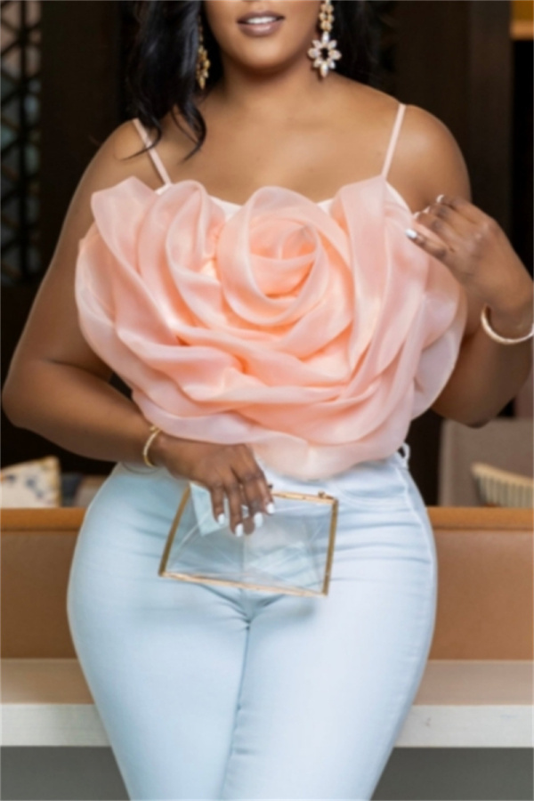 Casual Flowers Shape Sleeveless Backless Spaghetti Strap Cami Tops