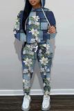 Brown Graphics Print Long Sleeve Hooded Sweatshirt And Drawstring Pants Sportwear Casual Two Pieces Sweatpant Sets