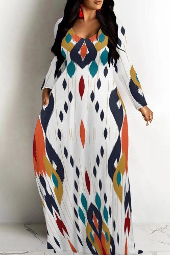 Colorful Graphics Print O Neck Long Sleeve Straight Loose Casual Vacation Plus Size Maxi Dresses Colorful Graphics Print O Neck Long Sleeve Straight Loose Casual Vacation Plus Size Maxi Dresses