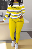 Red Striped Print Long Sleeve Sweatshirt and Skinny Pant Casual Two Piece Matching Sweatsuit Set