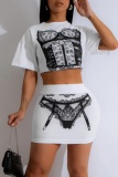 Casual Print Basic O Neck Short Sleeve Two Pieces
