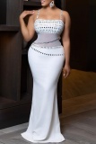 Hot Drilling Sleeveless Backless See-Through Spaghetti Strap Mermaid Hem Long Formal Party Evening Wedding Guest Bodycon Maxi Dresses