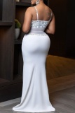 Hot Drilling Sleeveless Backless See-Through Spaghetti Strap Mermaid Hem Long Formal Party Evening Wedding Guest Bodycon Maxi Dresses